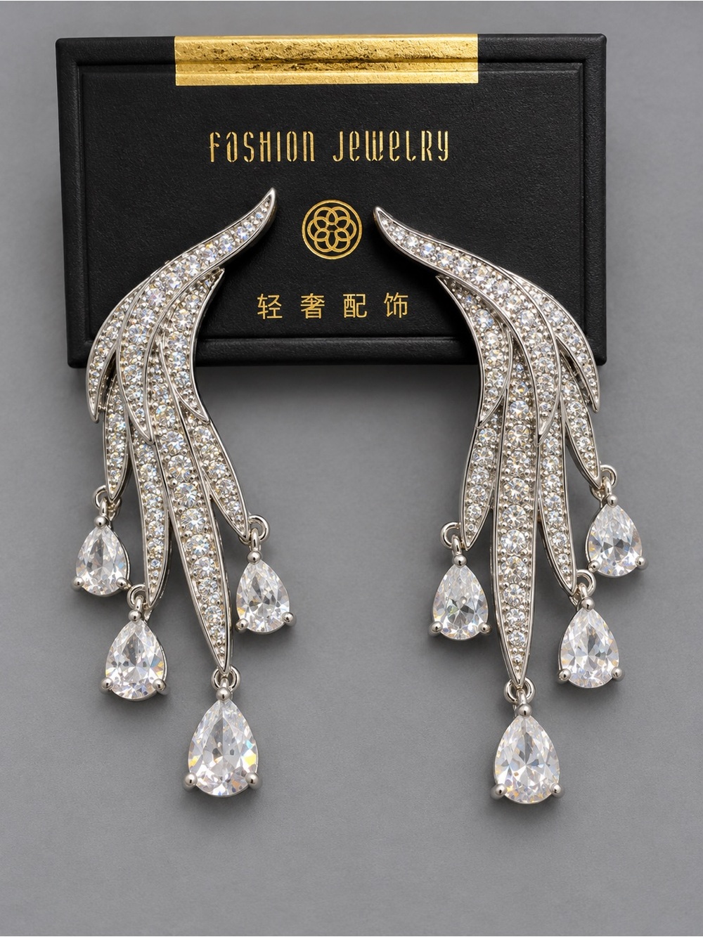 18K Gold Plated CZ Crystal Statement Drop Earrings – 925 Sterling Silver Posts